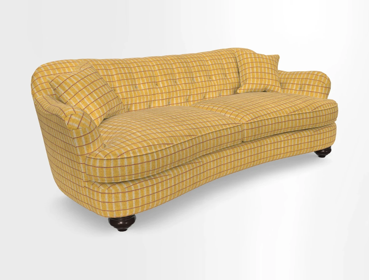 Fairmont 4 Seater Sofa in Romo Osumi Wild Rose with Contrast Piping in Linwood Luna Blossom Contrasting Scatters in Colefax & Fowler Jocasta Velvet Red