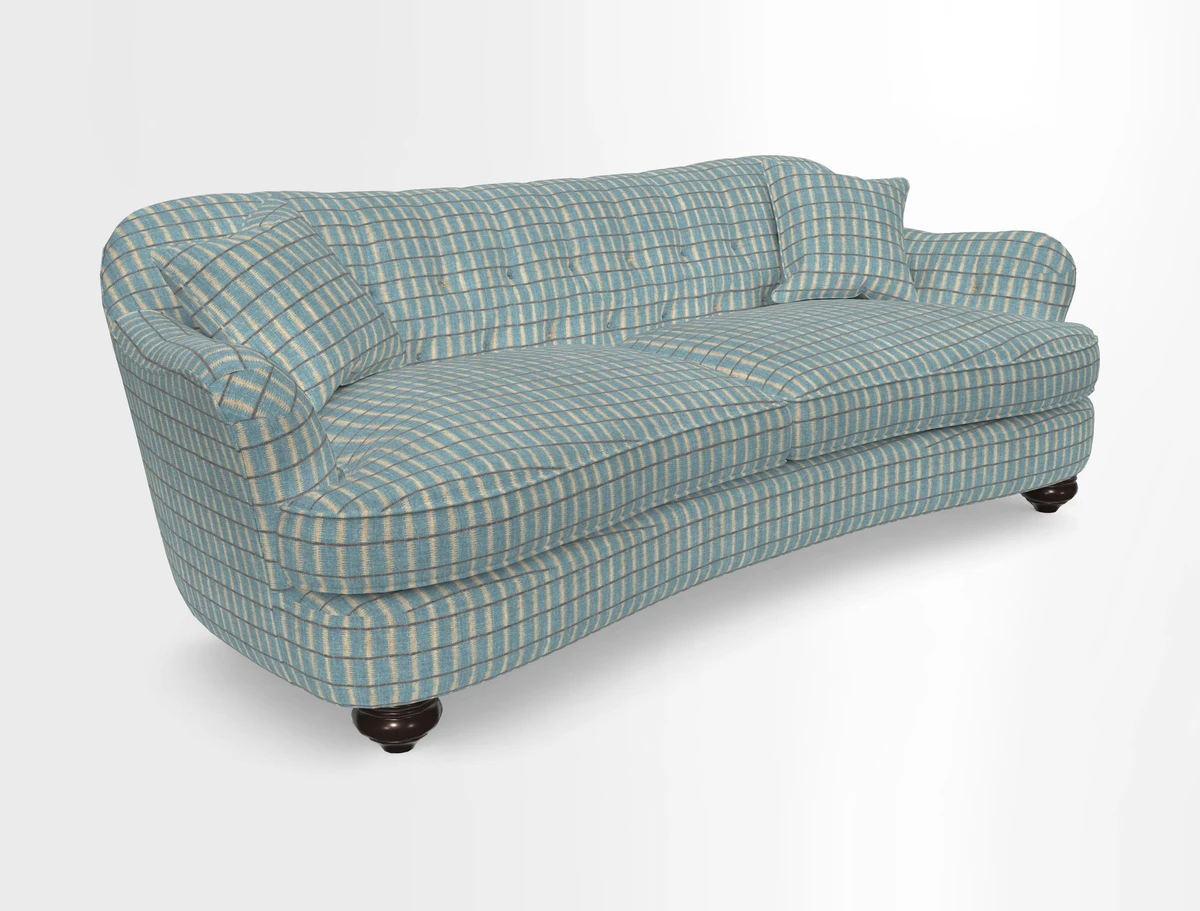 Fairmont 4 Seater Sofa in Romo Osumi Wild Rose with Contrast Piping in Linwood Luna Blossom Contrasting Scatters in Colefax & Fowler Jocasta Velvet Red