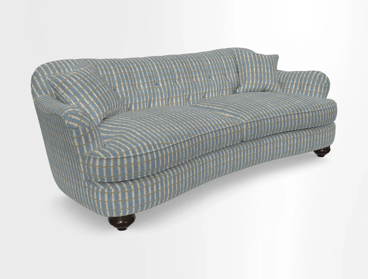 Fairmont 4 Seater Sofa in Romo Osumi Wild Rose with Contrast Piping in Linwood Luna Blossom Contrasting Scatters in Colefax & Fowler Jocasta Velvet Red