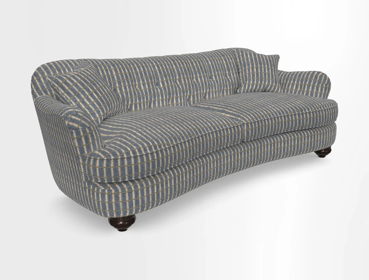 Fairmont 4 Seater Sofa in Romo Osumi Wild Rose with Contrast Piping in Linwood Luna Blossom Contrasting Scatters in Colefax & Fowler Jocasta Velvet Red