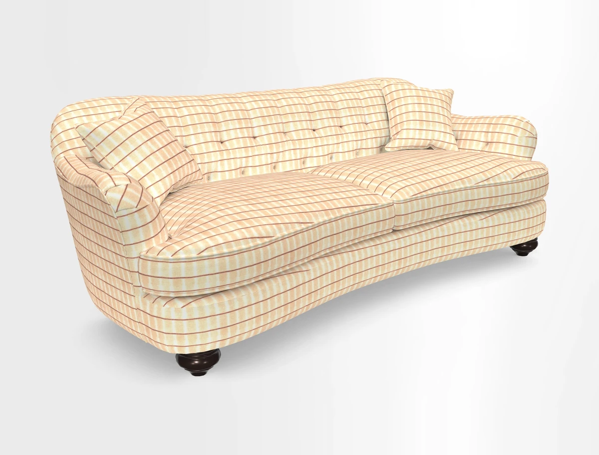 Fairmont 4 Seater Sofa in Romo Osumi Wild Rose with Contrast Piping in Linwood Luna Blossom Contrasting Scatters in Colefax & Fowler Jocasta Velvet Red