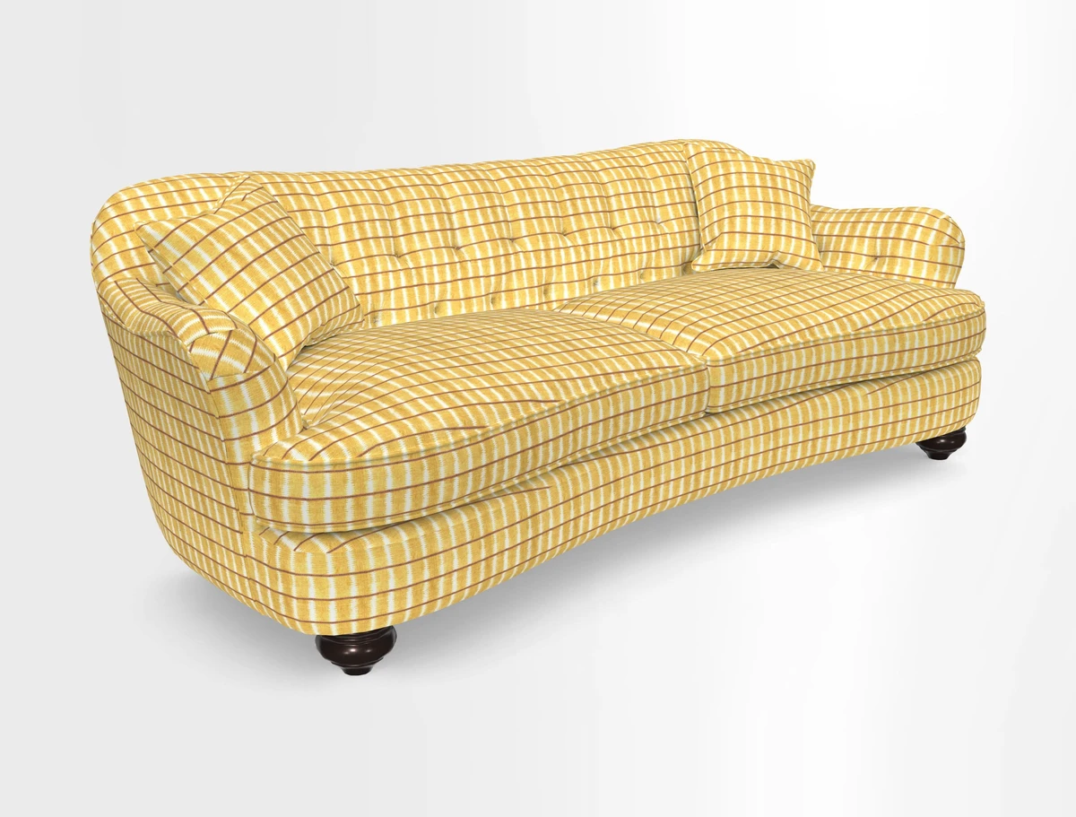 Fairmont 4 Seater Sofa in Romo Osumi Wild Rose with Contrast Piping in Linwood Luna Blossom Contrasting Scatters in Colefax & Fowler Jocasta Velvet Red