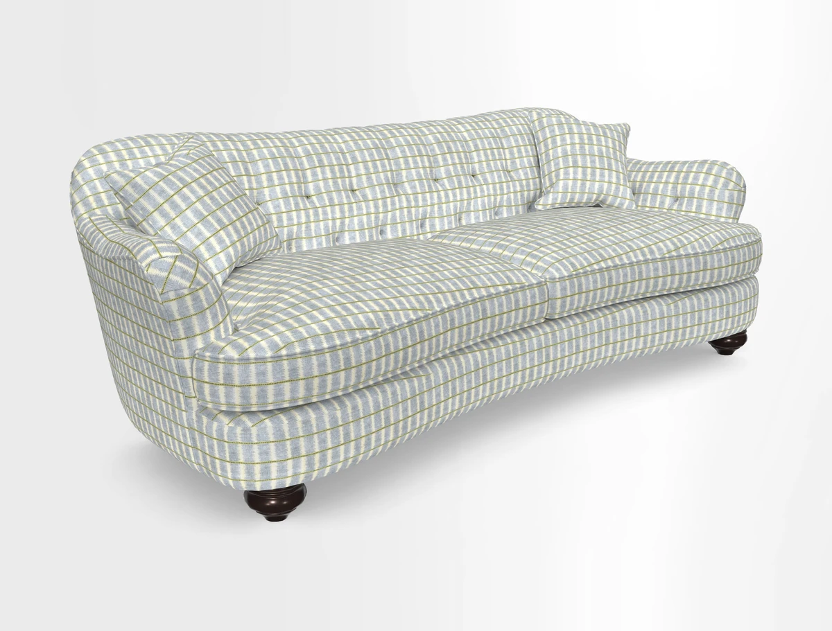 Fairmont 4 Seater Sofa in Romo Osumi Wild Rose with Contrast Piping in Linwood Luna Blossom Contrasting Scatters in Colefax & Fowler Jocasta Velvet Red