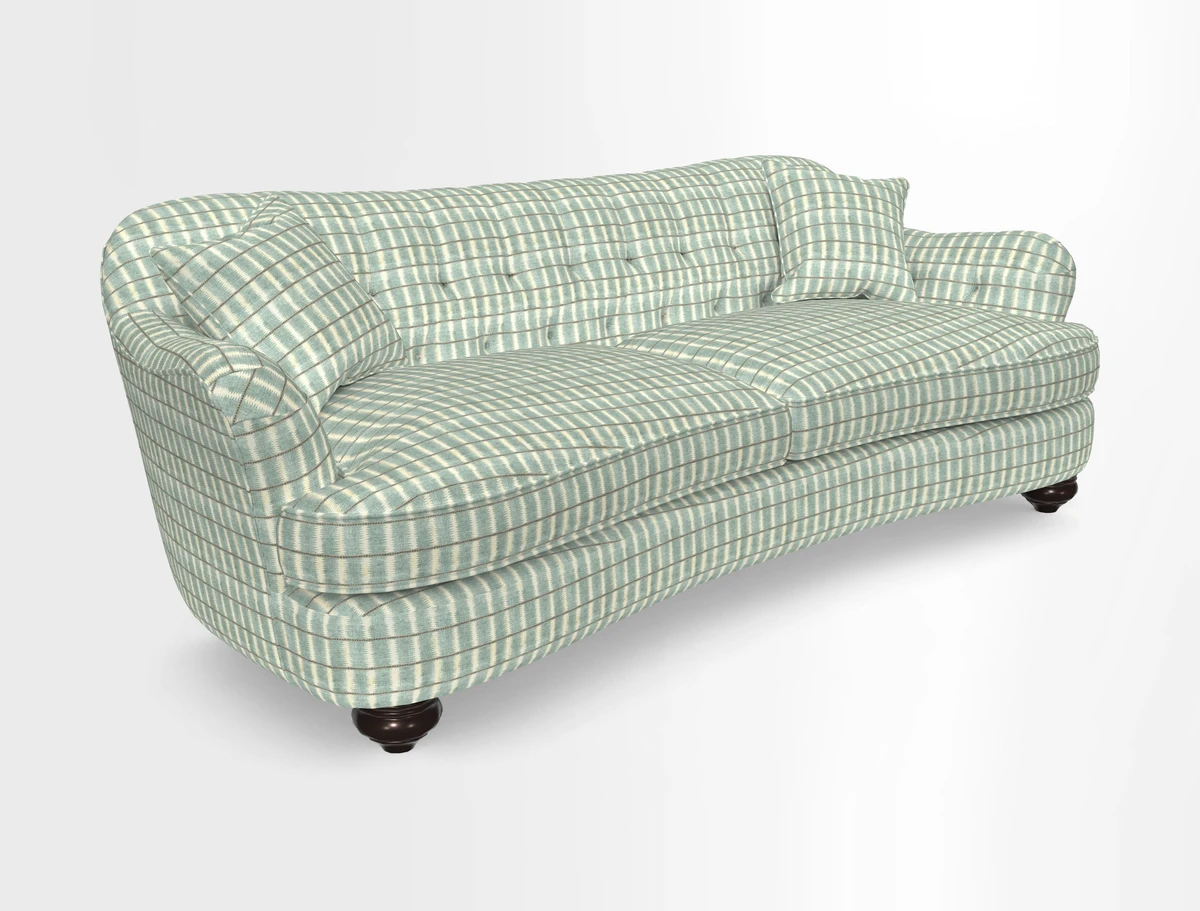 Fairmont 4 Seater Sofa in Romo Osumi Wild Rose with Contrast Piping in Linwood Luna Blossom Contrasting Scatters in Colefax & Fowler Jocasta Velvet Red