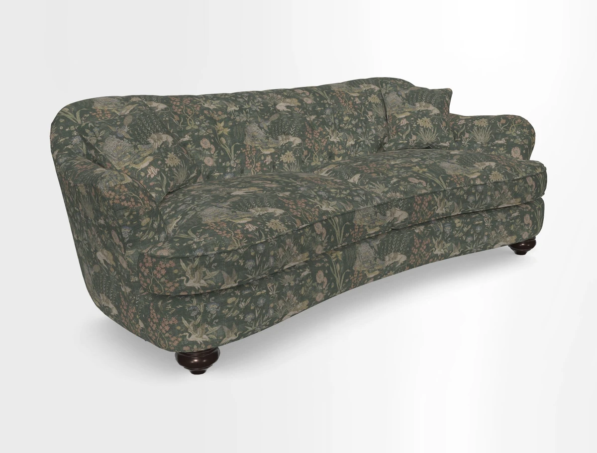 Fairmont 4 Seater Sofa in Romo Osumi Wild Rose with Contrast Piping in Linwood Luna Blossom Contrasting Scatters in Colefax & Fowler Jocasta Velvet Red