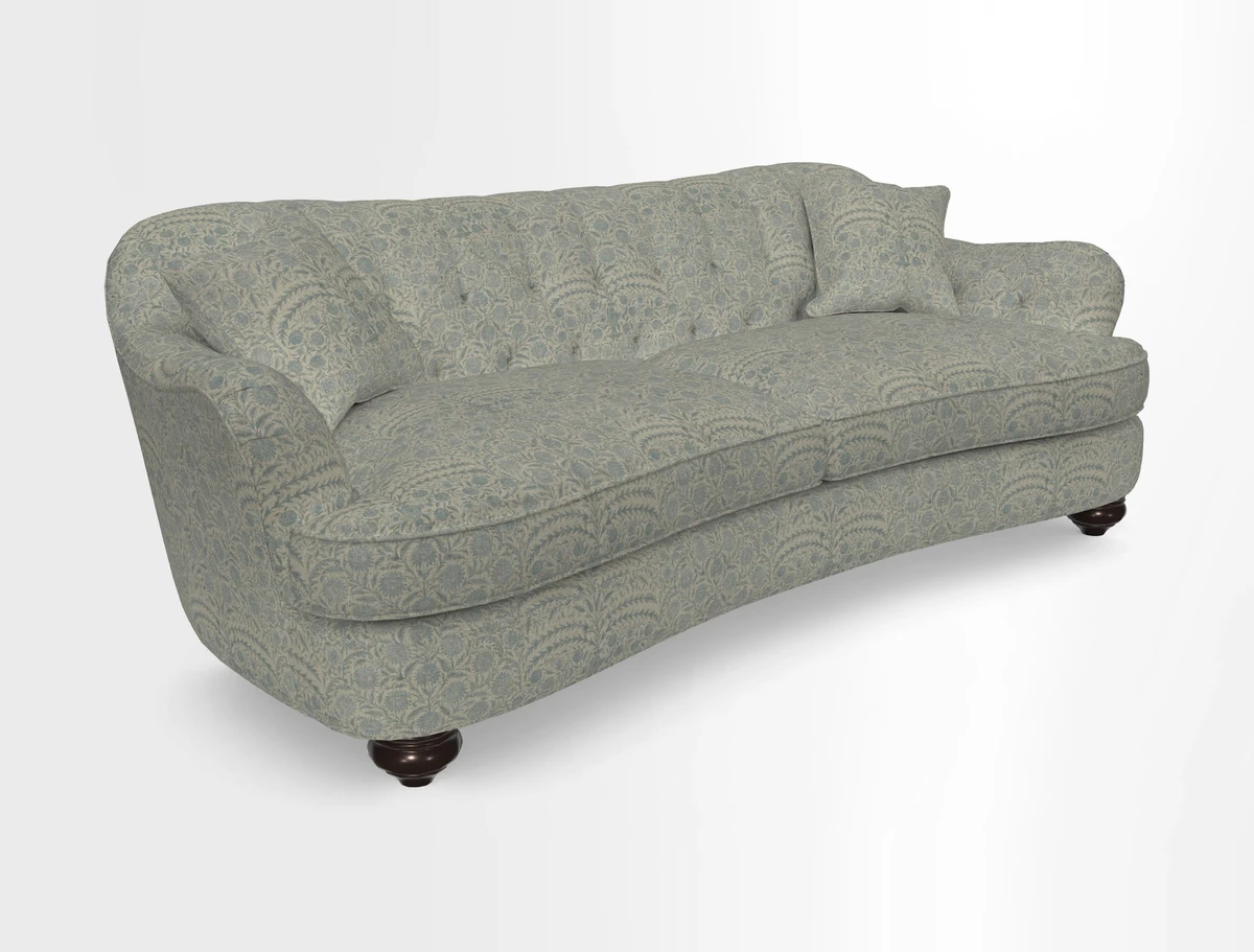 Fairmont 4 Seater Sofa in Romo Osumi Wild Rose with Contrast Piping in Linwood Luna Blossom Contrasting Scatters in Colefax & Fowler Jocasta Velvet Red