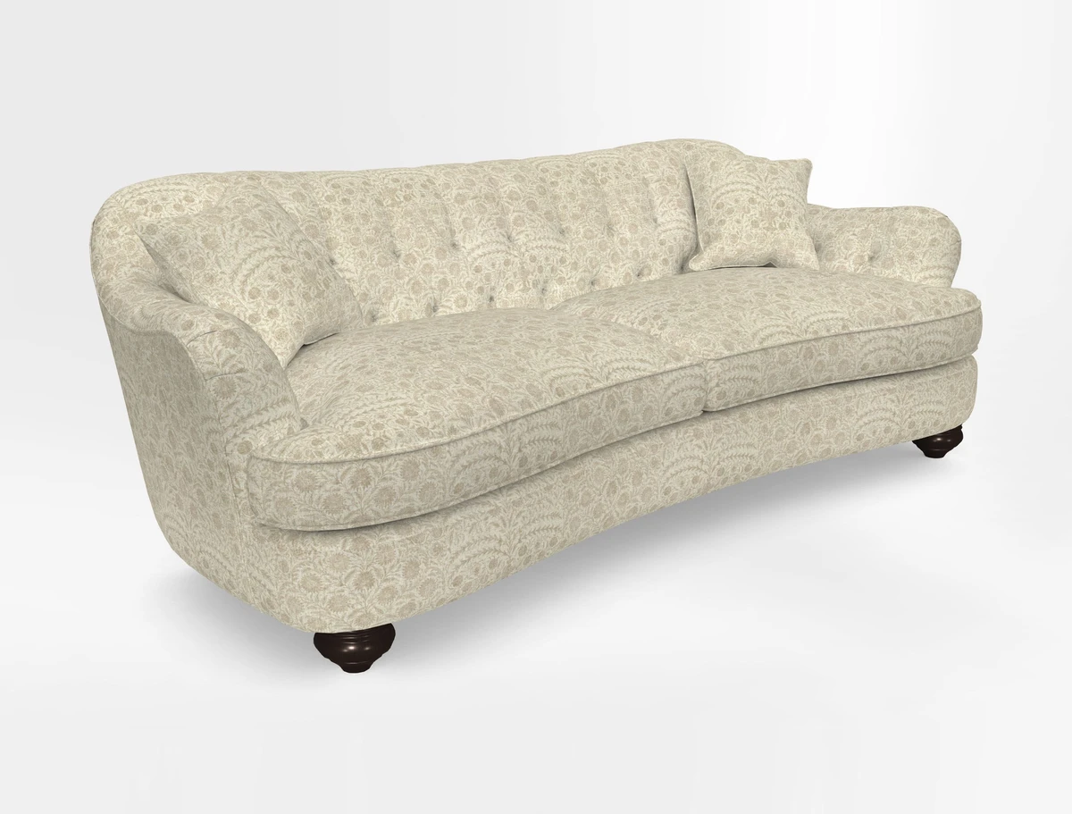 Fairmont 4 Seater Sofa in Romo Osumi Wild Rose with Contrast Piping in Linwood Luna Blossom Contrasting Scatters in Colefax & Fowler Jocasta Velvet Red