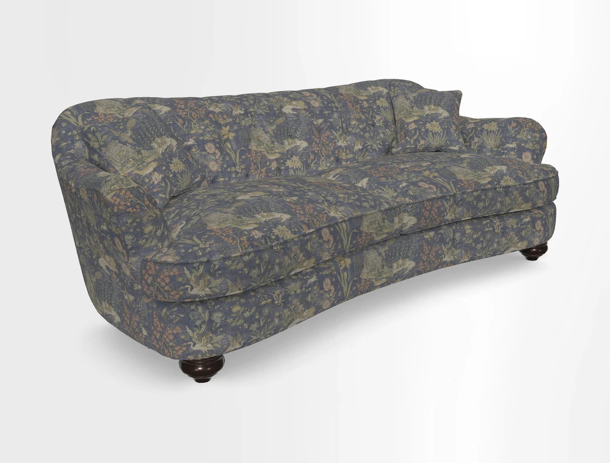 Fairmont 4 Seater Sofa in Romo Osumi Wild Rose with Contrast Piping in Linwood Luna Blossom Contrasting Scatters in Colefax & Fowler Jocasta Velvet Red