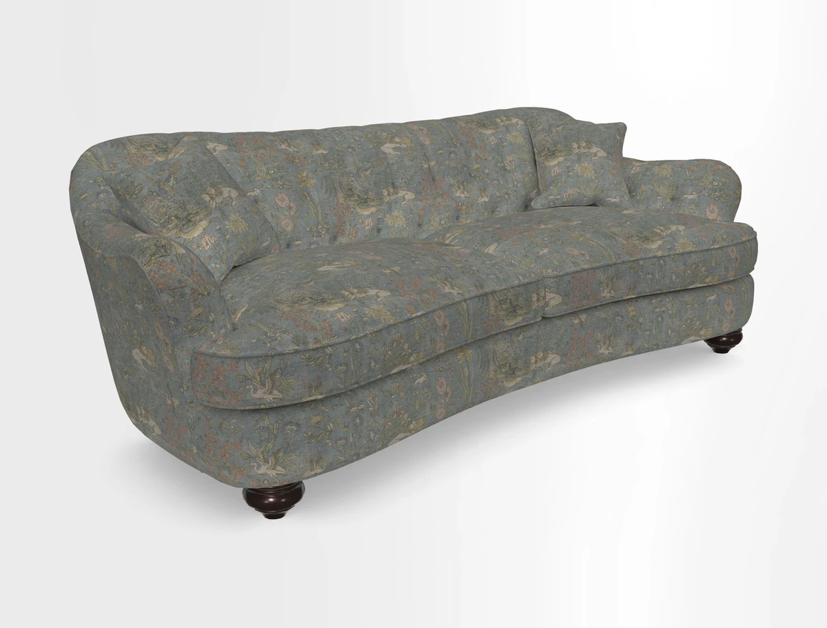 Fairmont 4 Seater Sofa in Romo Osumi Wild Rose with Contrast Piping in Linwood Luna Blossom Contrasting Scatters in Colefax & Fowler Jocasta Velvet Red