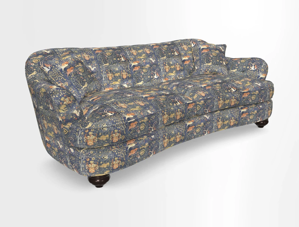 Fairmont 4 Seater Sofa in Romo Osumi Wild Rose with Contrast Piping in Linwood Luna Blossom Contrasting Scatters in Colefax & Fowler Jocasta Velvet Red