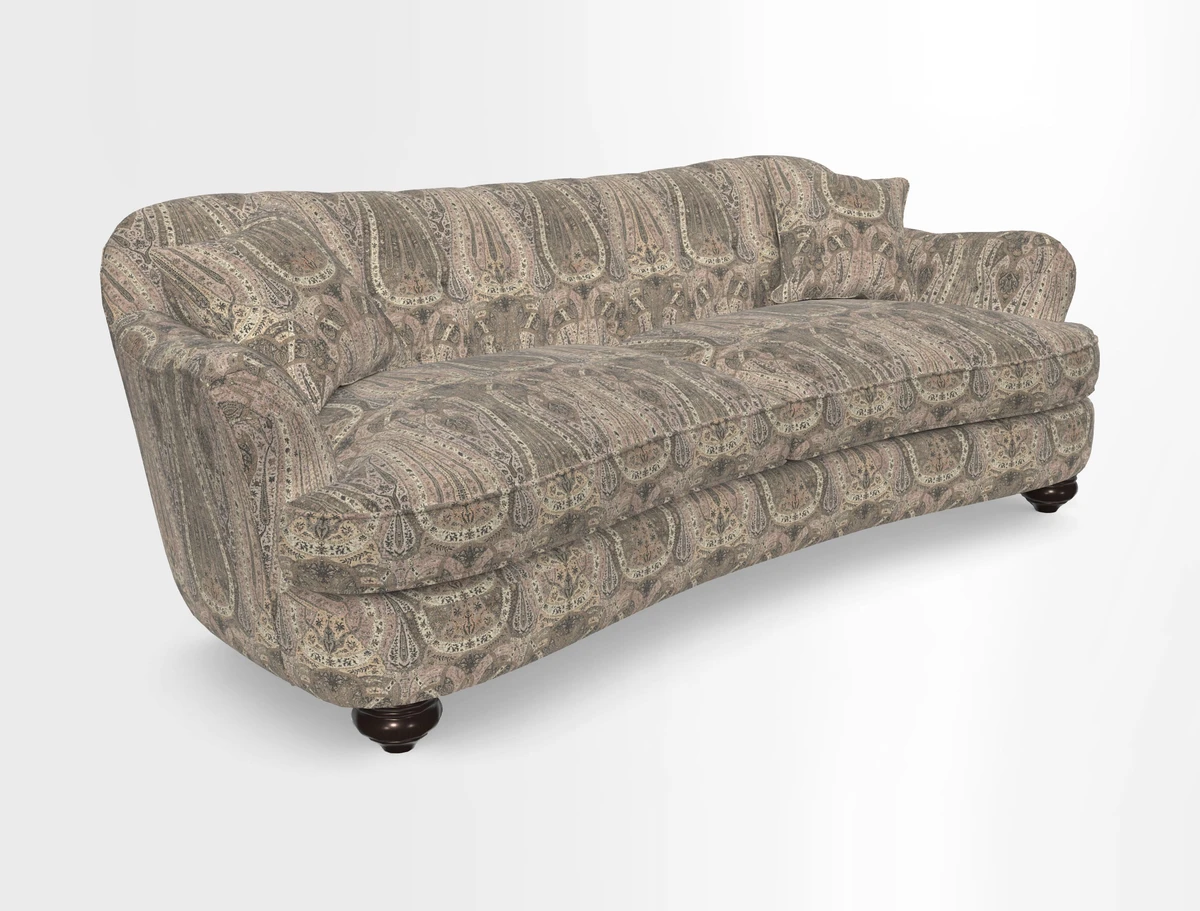 Fairmont 4 Seater Sofa in Romo Osumi Wild Rose with Contrast Piping in Linwood Luna Blossom Contrasting Scatters in Colefax & Fowler Jocasta Velvet Red