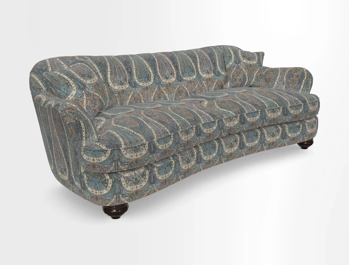 Fairmont 4 Seater Sofa in Romo Osumi Wild Rose with Contrast Piping in Linwood Luna Blossom Contrasting Scatters in Colefax & Fowler Jocasta Velvet Red