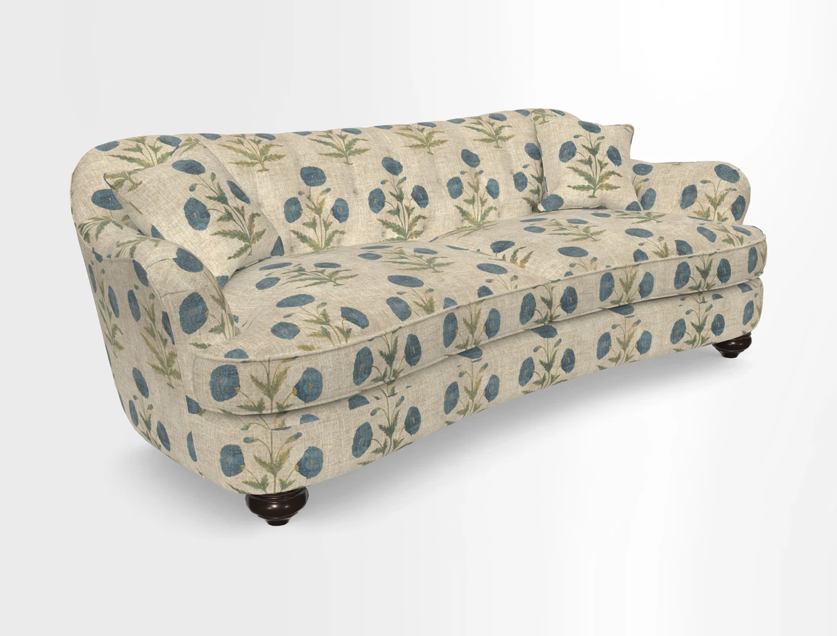 Fairmont 4 Seater Sofa in Romo Osumi Wild Rose with Contrast Piping in Linwood Luna Blossom Contrasting Scatters in Colefax & Fowler Jocasta Velvet Red