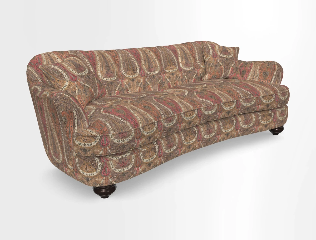 Fairmont 4 Seater Sofa in Romo Osumi Wild Rose with Contrast Piping in Linwood Luna Blossom Contrasting Scatters in Colefax & Fowler Jocasta Velvet Red