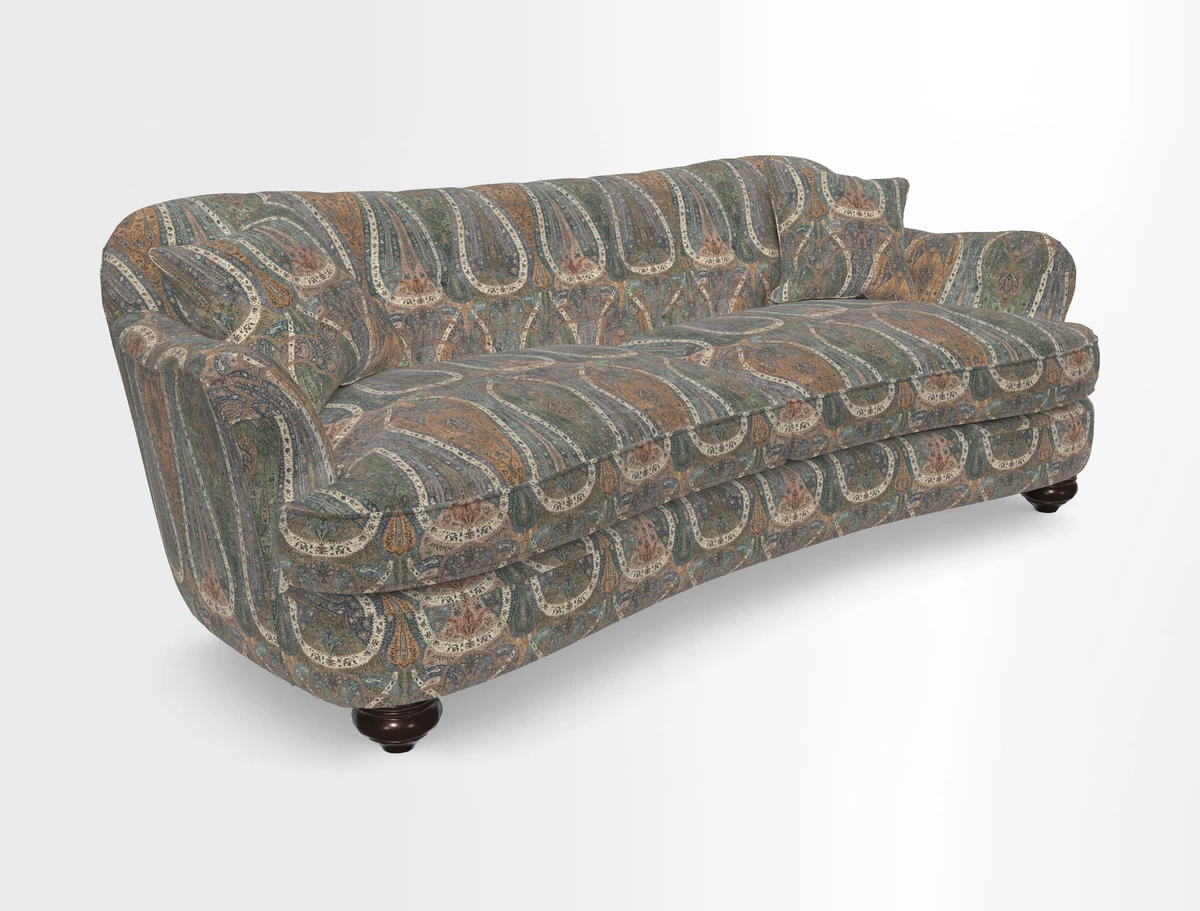 Fairmont 4 Seater Sofa in Romo Osumi Wild Rose with Contrast Piping in Linwood Luna Blossom Contrasting Scatters in Colefax & Fowler Jocasta Velvet Red