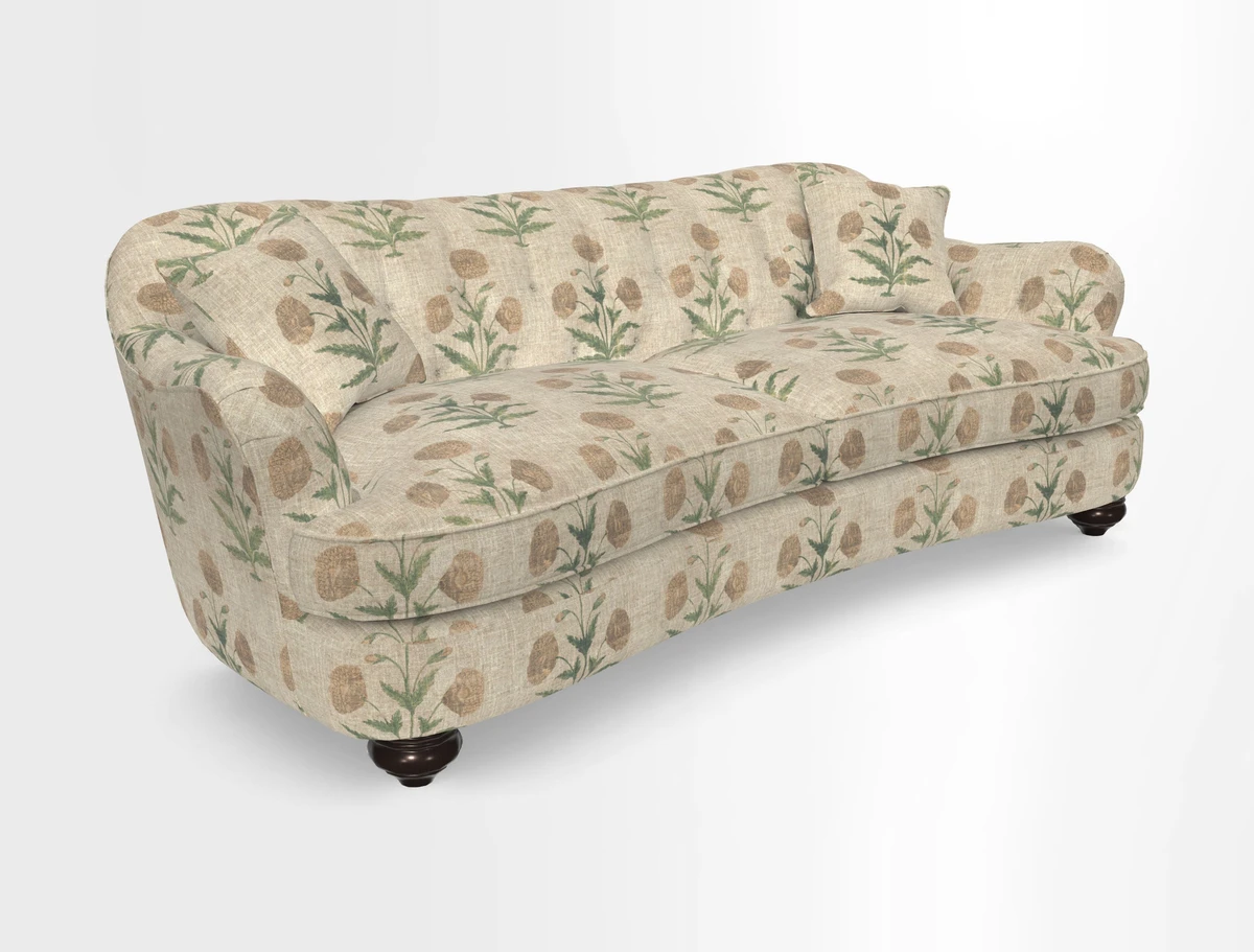 Fairmont 4 Seater Sofa in Romo Osumi Wild Rose with Contrast Piping in Linwood Luna Blossom Contrasting Scatters in Colefax & Fowler Jocasta Velvet Red