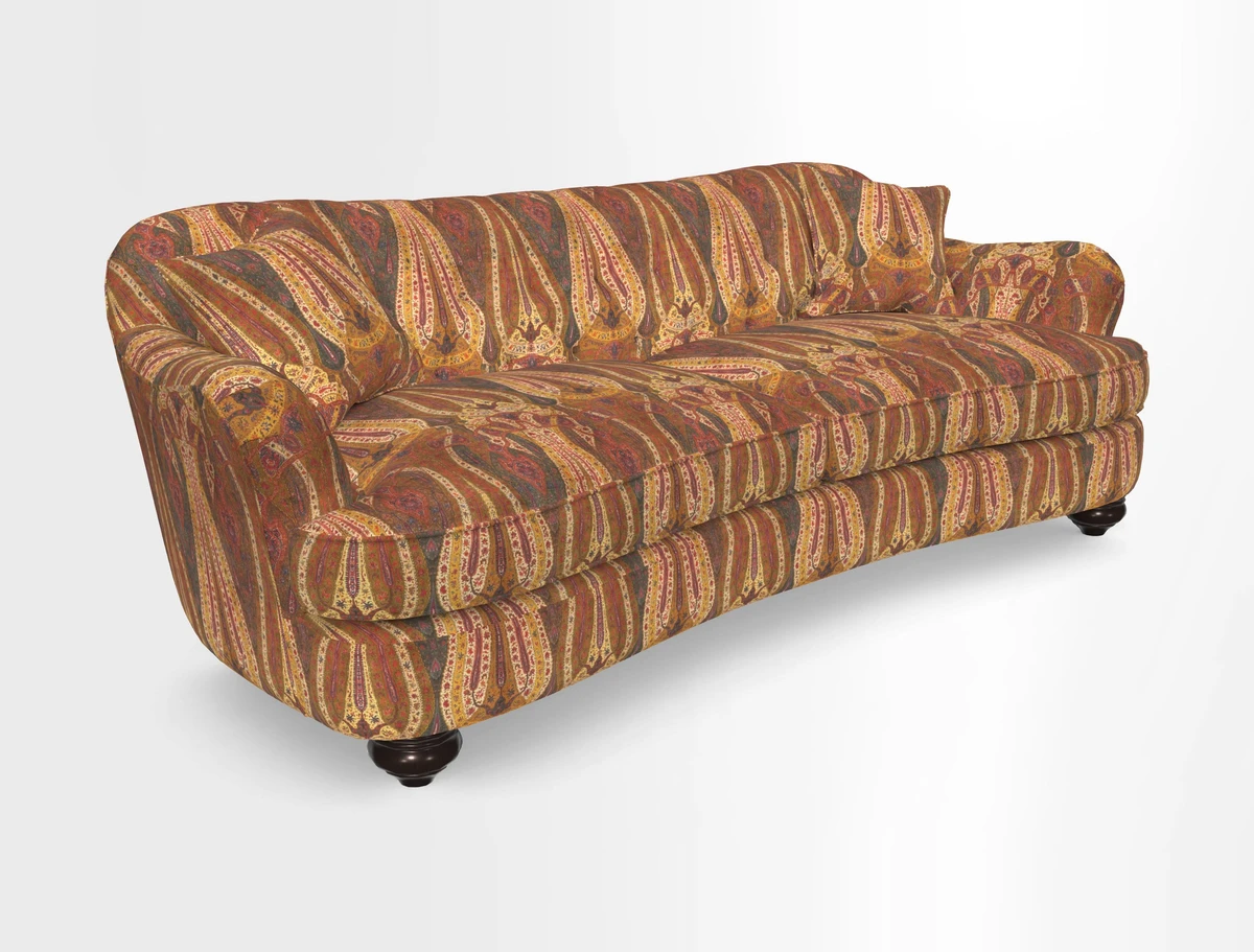 Fairmont 4 Seater Sofa in Romo Osumi Wild Rose with Contrast Piping in Linwood Luna Blossom Contrasting Scatters in Colefax & Fowler Jocasta Velvet Red