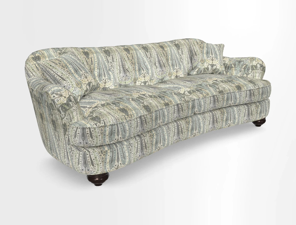 Fairmont 4 Seater Sofa in Romo Osumi Wild Rose with Contrast Piping in Linwood Luna Blossom Contrasting Scatters in Colefax & Fowler Jocasta Velvet Red
