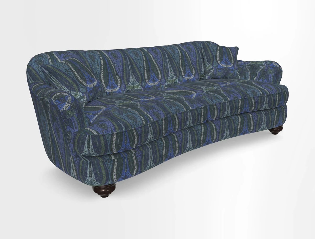Fairmont 4 Seater Sofa in Romo Osumi Wild Rose with Contrast Piping in Linwood Luna Blossom Contrasting Scatters in Colefax & Fowler Jocasta Velvet Red