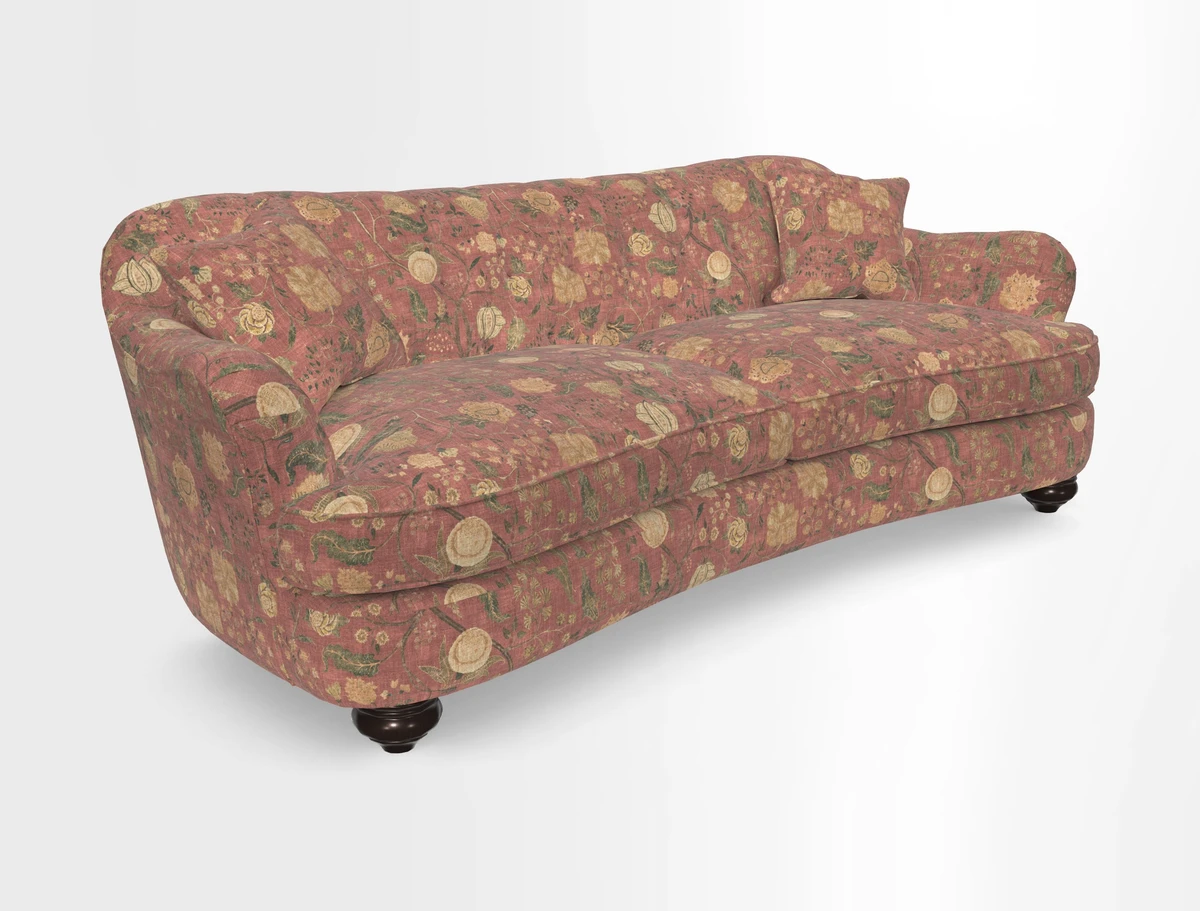 Fairmont 4 Seater Sofa in Romo Osumi Wild Rose with Contrast Piping in Linwood Luna Blossom Contrasting Scatters in Colefax & Fowler Jocasta Velvet Red