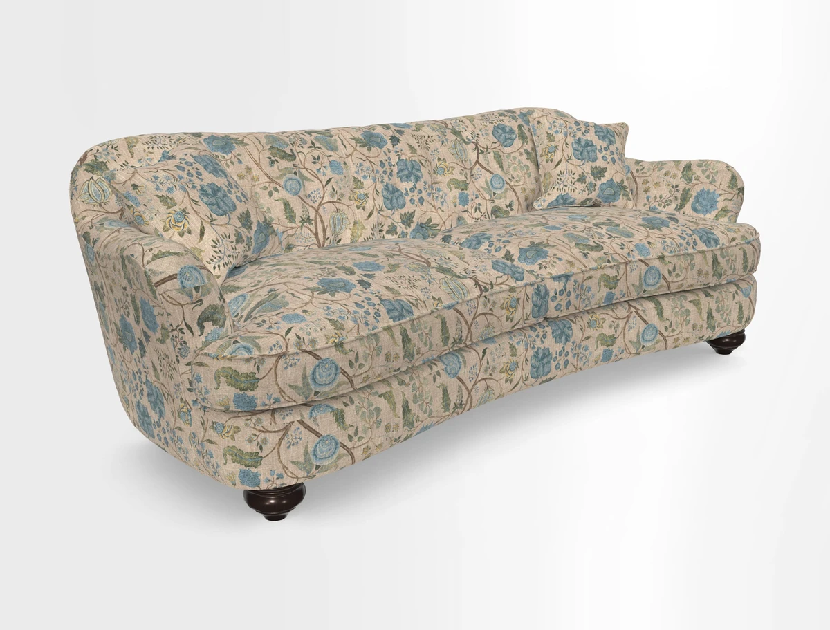Fairmont 4 Seater Sofa in Romo Osumi Wild Rose with Contrast Piping in Linwood Luna Blossom Contrasting Scatters in Colefax & Fowler Jocasta Velvet Red