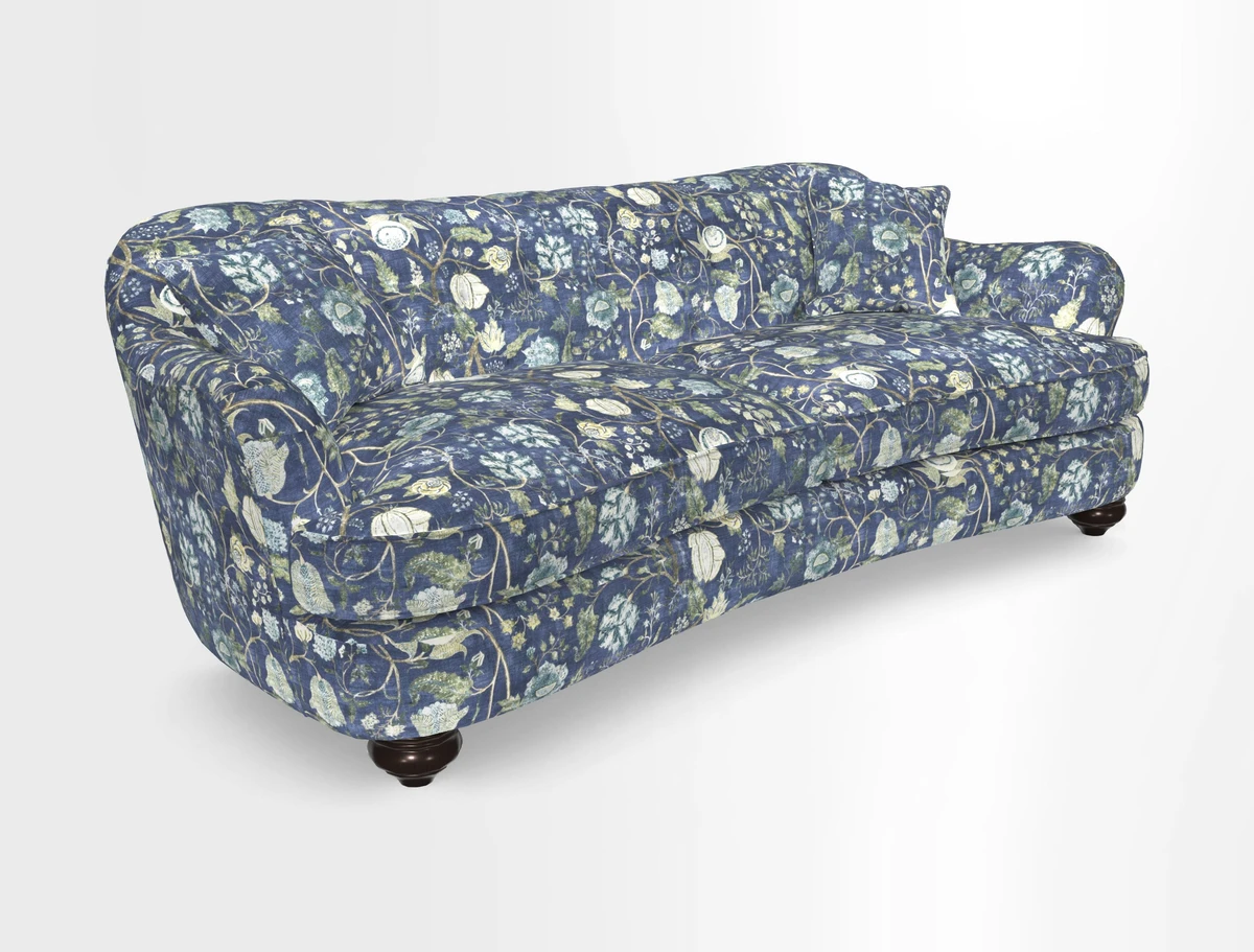 Fairmont 4 Seater Sofa in Romo Osumi Wild Rose with Contrast Piping in Linwood Luna Blossom Contrasting Scatters in Colefax & Fowler Jocasta Velvet Red