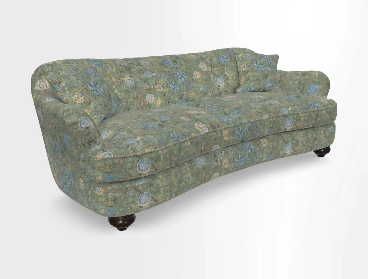 Fairmont 4 Seater Sofa in Romo Osumi Wild Rose with Contrast Piping in Linwood Luna Blossom Contrasting Scatters in Colefax & Fowler Jocasta Velvet Red
