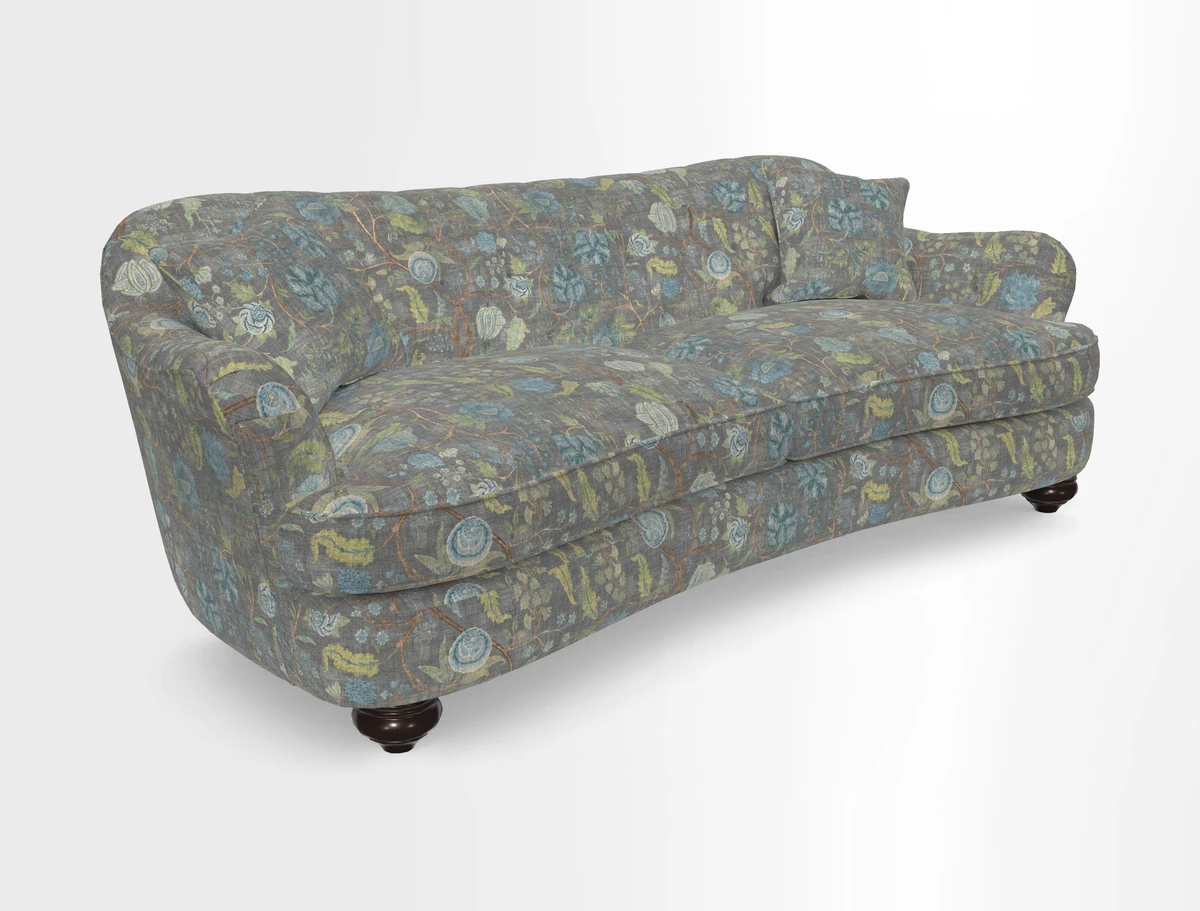 Fairmont 4 Seater Sofa in Romo Osumi Wild Rose with Contrast Piping in Linwood Luna Blossom Contrasting Scatters in Colefax & Fowler Jocasta Velvet Red