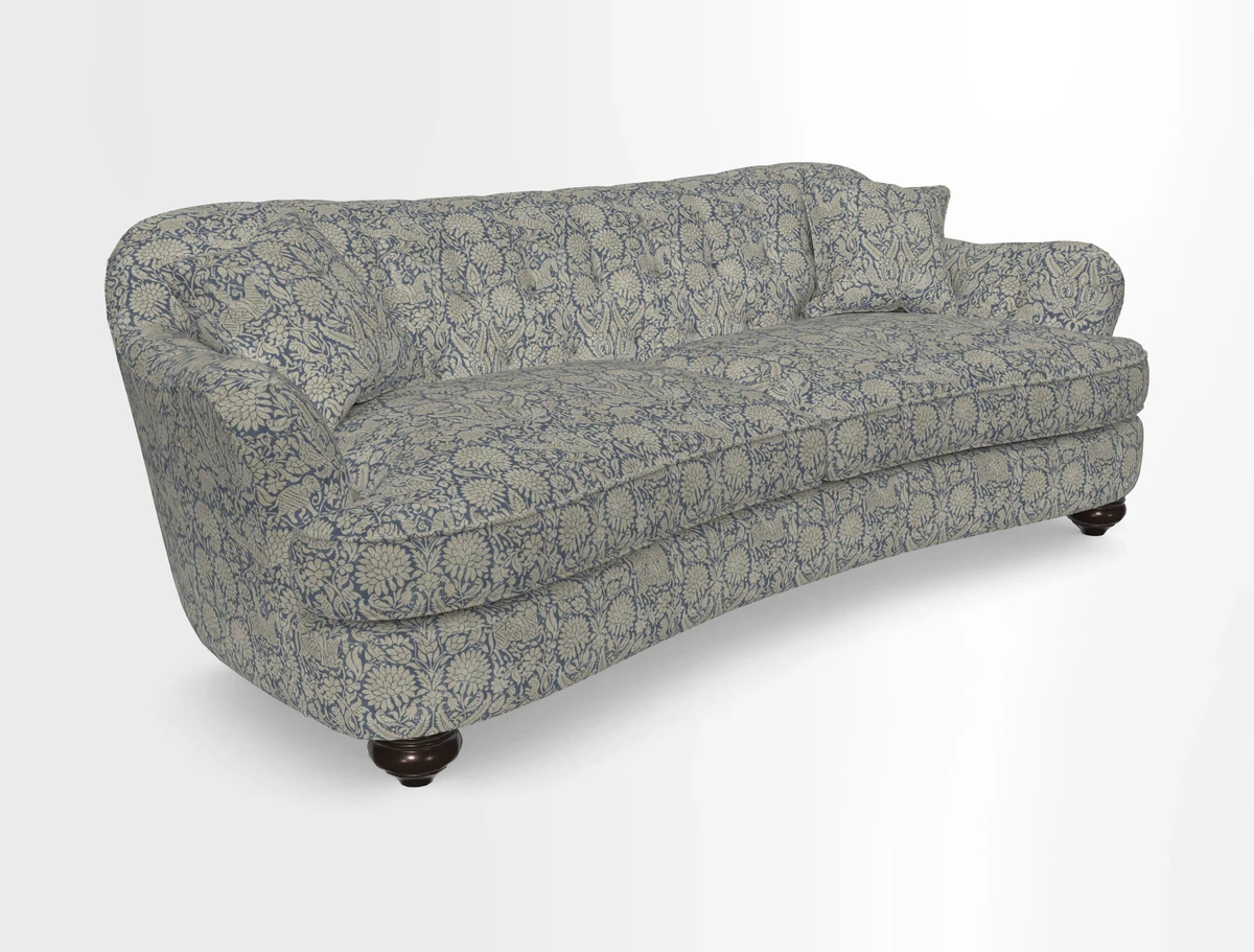 Fairmont 4 Seater Sofa in Romo Osumi Wild Rose with Contrast Piping in Linwood Luna Blossom Contrasting Scatters in Colefax & Fowler Jocasta Velvet Red