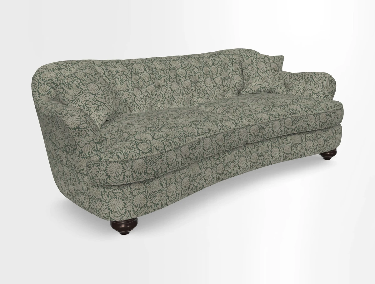 Fairmont 4 Seater Sofa in Romo Osumi Wild Rose with Contrast Piping in Linwood Luna Blossom Contrasting Scatters in Colefax & Fowler Jocasta Velvet Red
