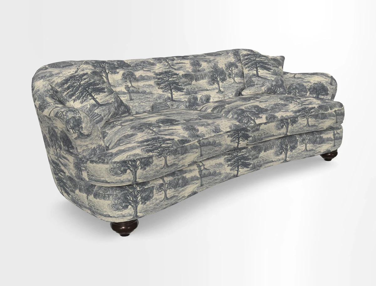 Fairmont 4 Seater Sofa in Romo Osumi Wild Rose with Contrast Piping in Linwood Luna Blossom Contrasting Scatters in Colefax & Fowler Jocasta Velvet Red