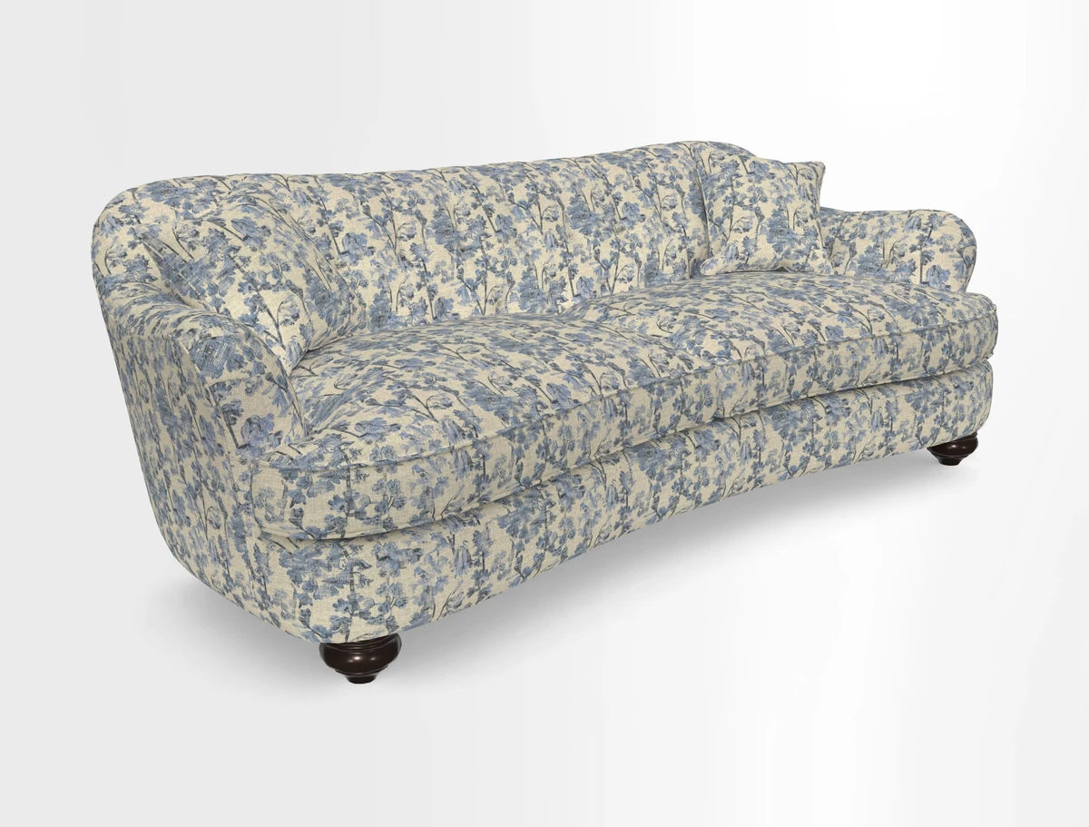 Fairmont 4 Seater Sofa in Romo Osumi Wild Rose with Contrast Piping in Linwood Luna Blossom Contrasting Scatters in Colefax & Fowler Jocasta Velvet Red