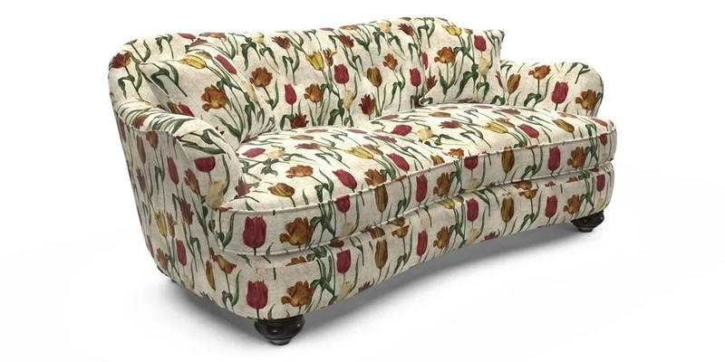 Fairmont 3 Seater Sofa in Romo Osumi Wild Rose with Contrast Piping in Linwood Luna Blossom Contrasting Scatters in Colefax & Fowler Jocasta Velvet Red