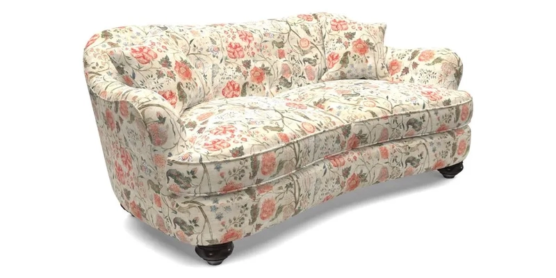Fairmont 3 Seater Sofa in Romo Osumi Wild Rose with Contrast Piping in Linwood Luna Blossom Contrasting Scatters in Colefax & Fowler Jocasta Velvet Red