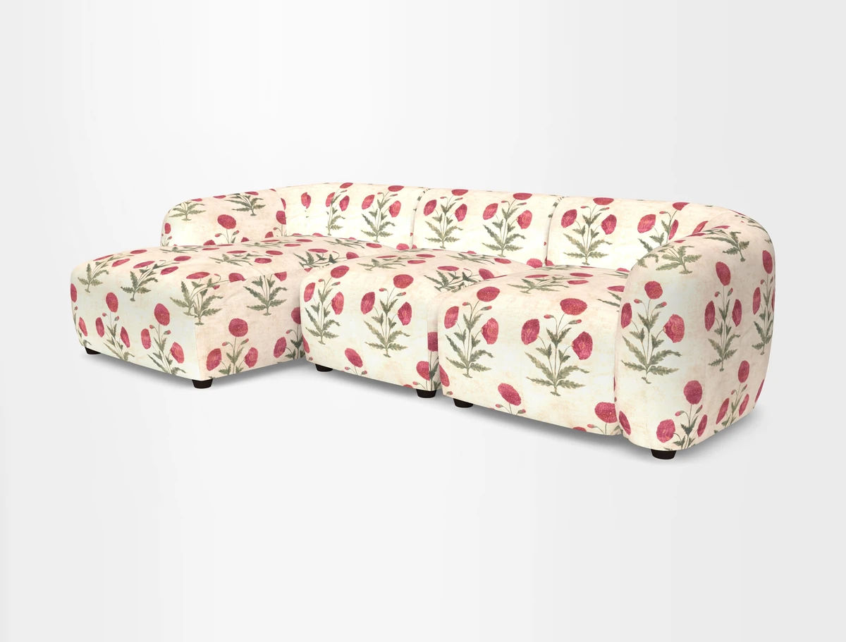 Form modular chaise sofa LHF in Harpers Bazaar Spheres Artists Peony