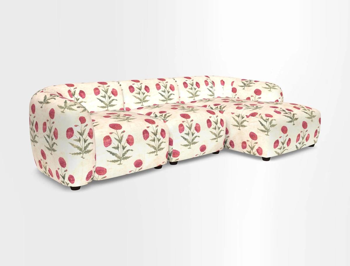 Form modular chaise sofa RHF in Harpers Bazaar Spheres Artists Peony