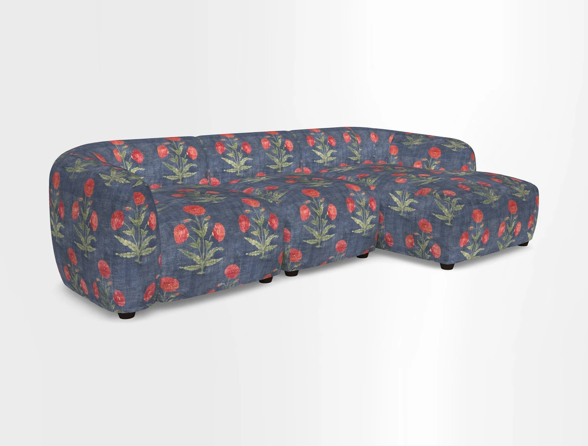 Form modular chaise sofa RHF in Harpers Bazaar Spheres Artists Peony