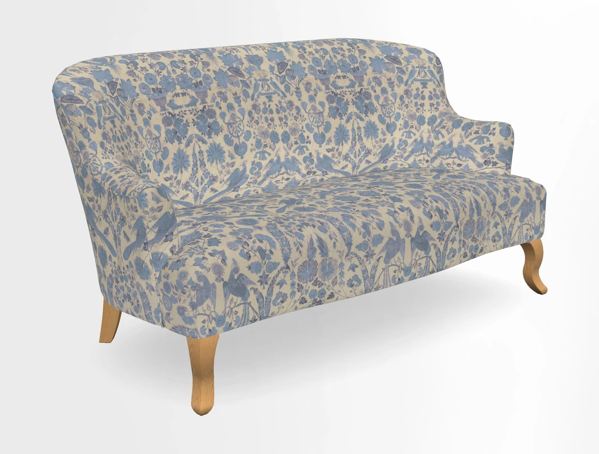 Grassington 3 Seater Sofa in RHS Botanicals on Velvet Ferns Toile Olive with scatter in Almost Plain Velvet Harvest