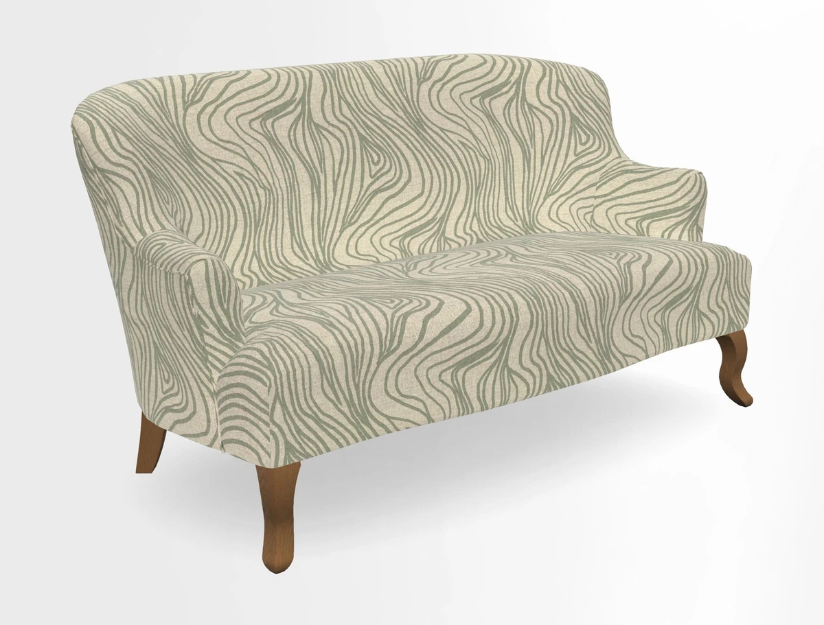 Grassington 3 Seater Sofa in RHS Botanicals on Velvet Ferns Toile Olive with scatter in Almost Plain Velvet Harvest