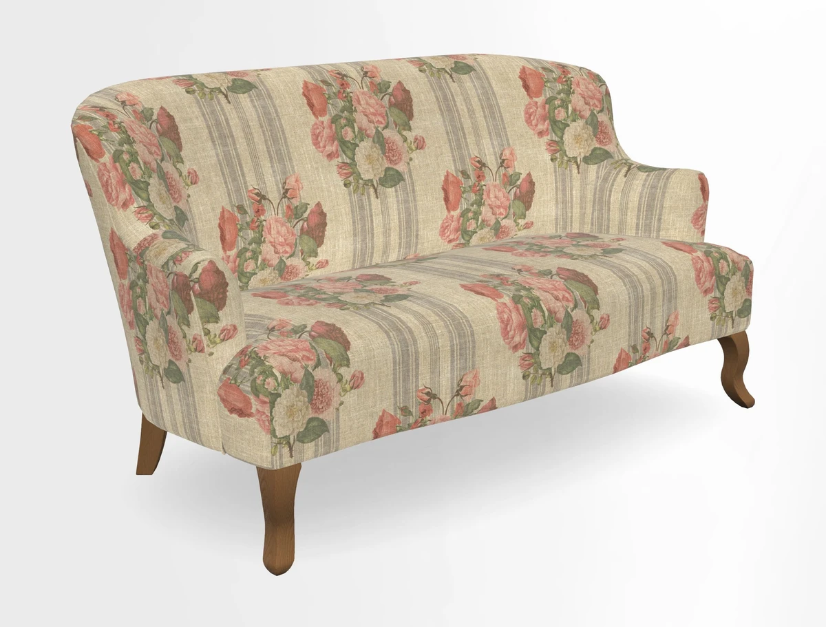 Grassington 3 Seater Sofa in RHS Botanicals on Velvet Ferns Toile Olive with scatter in Almost Plain Velvet Harvest