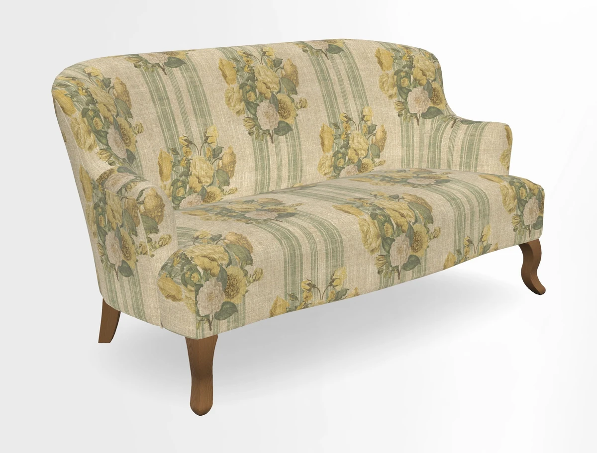 Grassington 3 Seater Sofa in RHS Botanicals on Velvet Ferns Toile Olive with scatter in Almost Plain Velvet Harvest