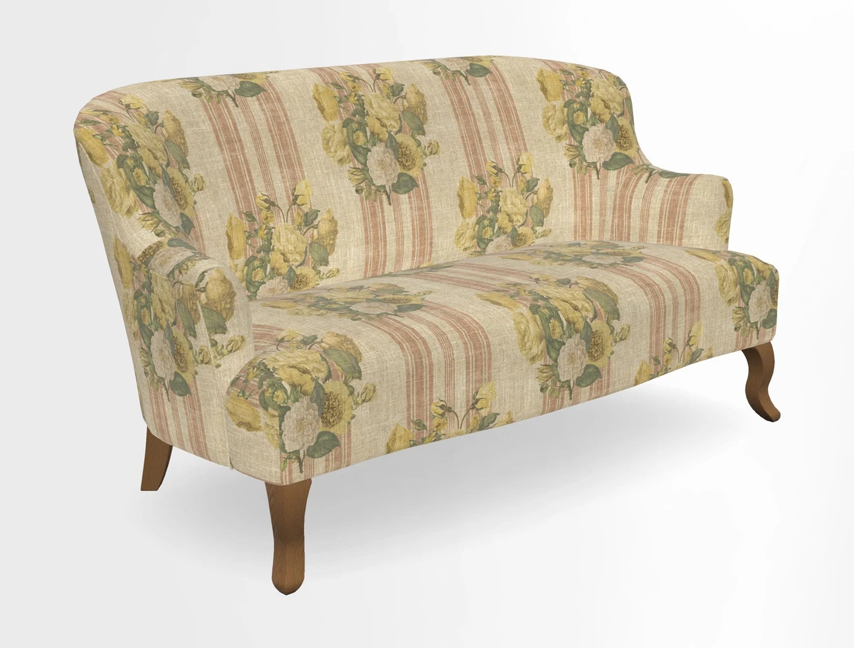 Grassington 3 Seater Sofa in RHS Botanicals on Velvet Ferns Toile Olive with scatter in Almost Plain Velvet Harvest