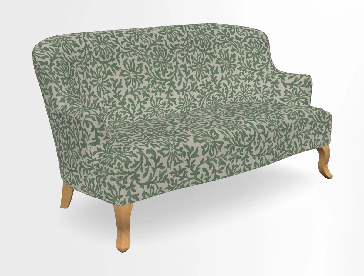 Grassington 3 Seater Sofa in RHS Botanicals on Velvet Ferns Toile Olive with scatter in Almost Plain Velvet Harvest