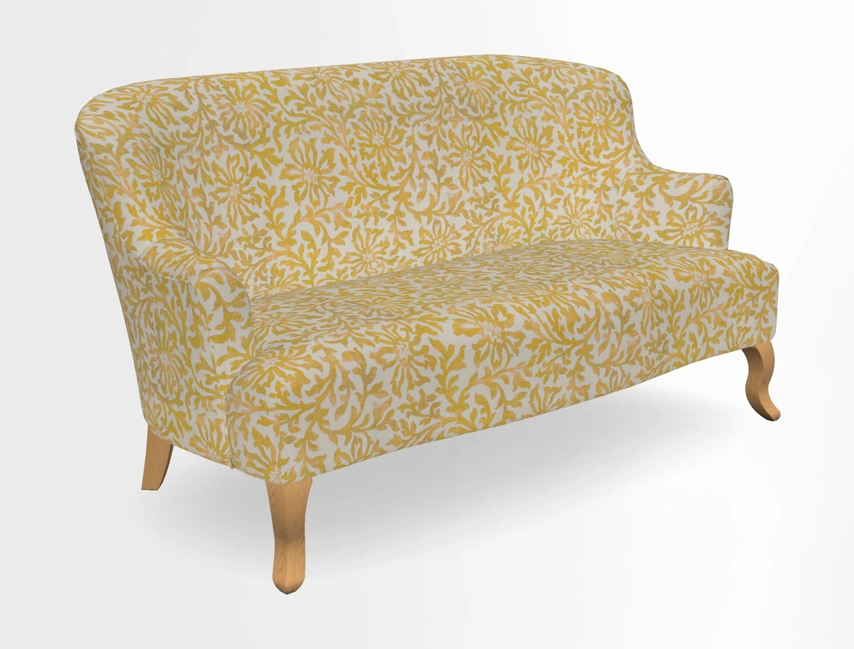 Grassington 3 Seater Sofa in RHS Botanicals on Velvet Ferns Toile Olive with scatter in Almost Plain Velvet Harvest