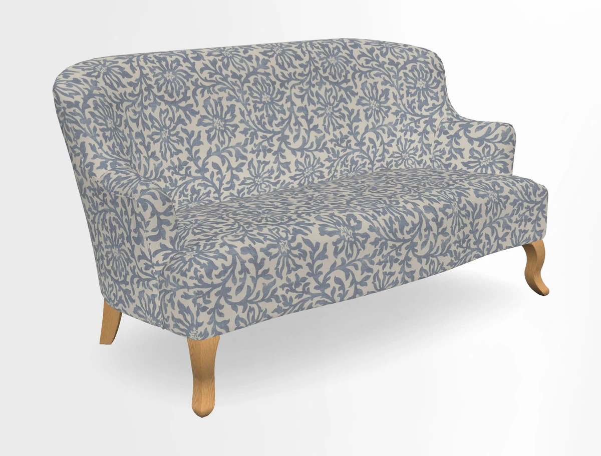 Grassington 3 Seater Sofa in RHS Botanicals on Velvet Ferns Toile Olive with scatter in Almost Plain Velvet Harvest