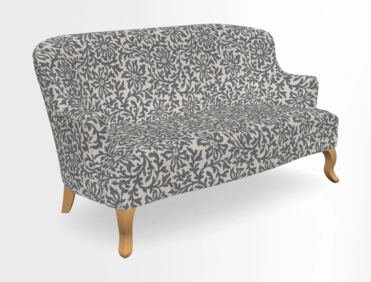 Grassington 3 Seater Sofa in RHS Botanicals on Velvet Ferns Toile Olive with scatter in Almost Plain Velvet Harvest