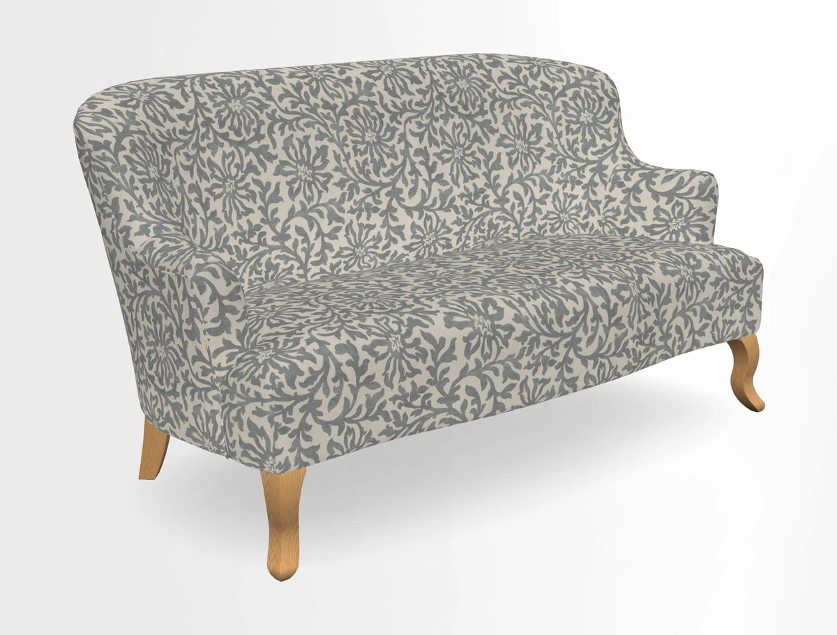 Grassington 3 Seater Sofa in RHS Botanicals on Velvet Ferns Toile Olive with scatter in Almost Plain Velvet Harvest