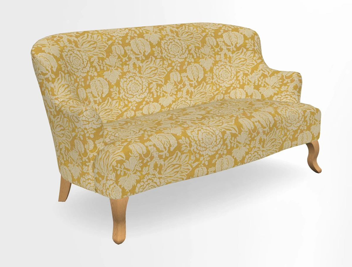Grassington 3 Seater Sofa in RHS Botanicals on Velvet Ferns Toile Olive with scatter in Almost Plain Velvet Harvest