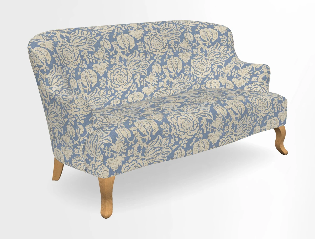 Grassington 3 Seater Sofa in RHS Botanicals on Velvet Ferns Toile Olive with scatter in Almost Plain Velvet Harvest