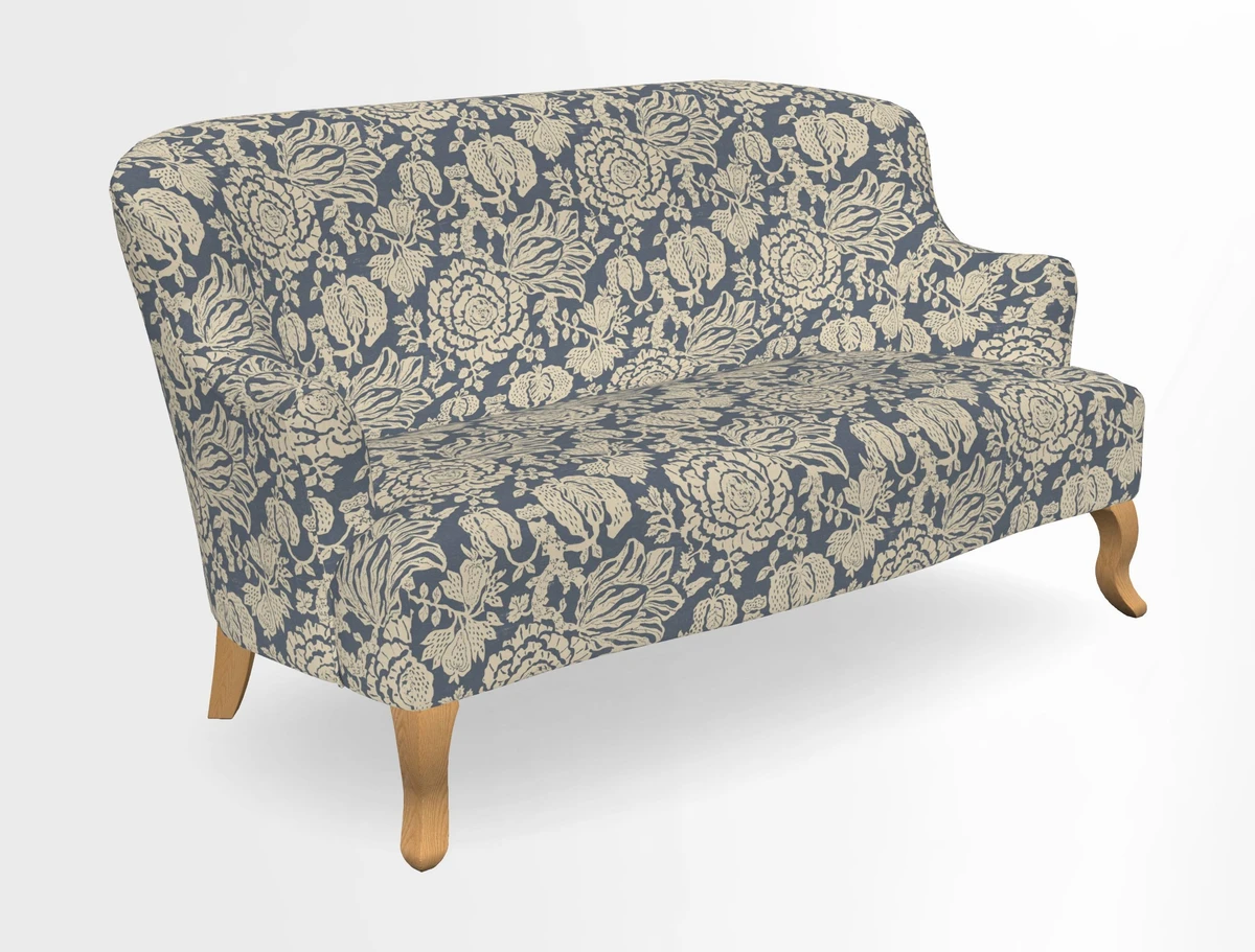 Grassington 3 Seater Sofa in RHS Botanicals on Velvet Ferns Toile Olive with scatter in Almost Plain Velvet Harvest